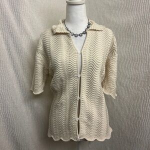 YITAI Hand Crochet Button Up Shirt Cotton Unisex Oversize Small Crocheted Square